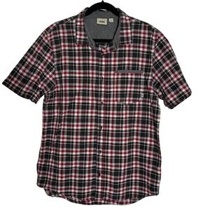 Vans Mens Short Sleeve Plaid Button Up Shirt Red Black White Size M